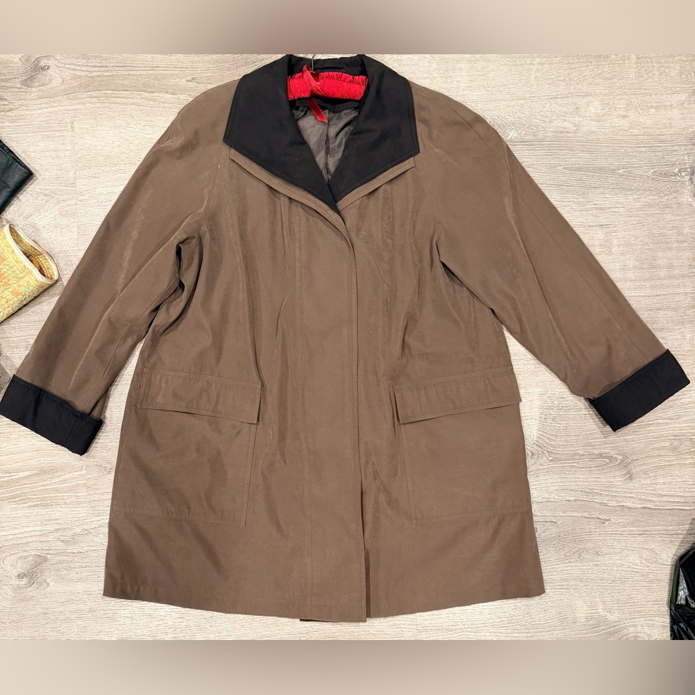 Gallery Women's Trench Coat, Size L Brown, brown Lining Rain Peacoat